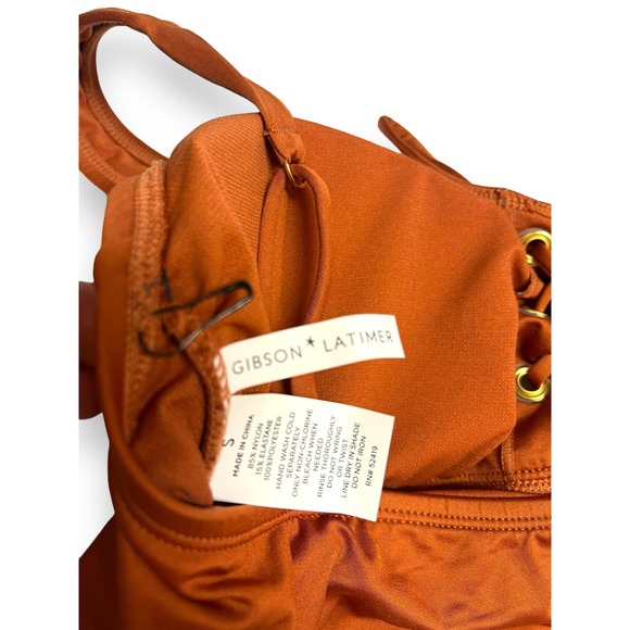Gibson Latimer Bikini Bralette Lace-up Midkini Crop Top | Sz S, Bronze - Picture 7 of 9